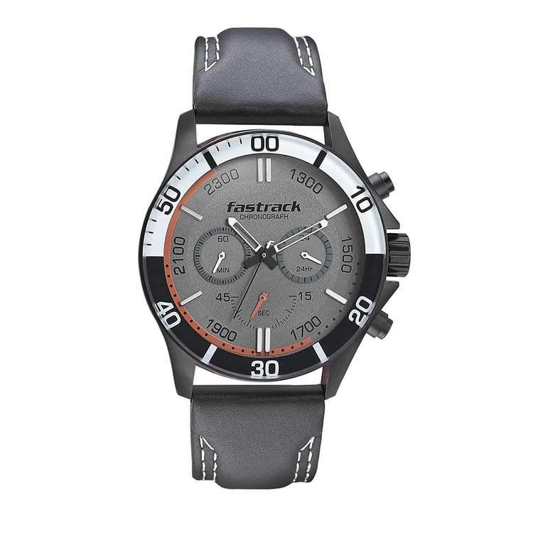Grey Dial Leather Strap Watch