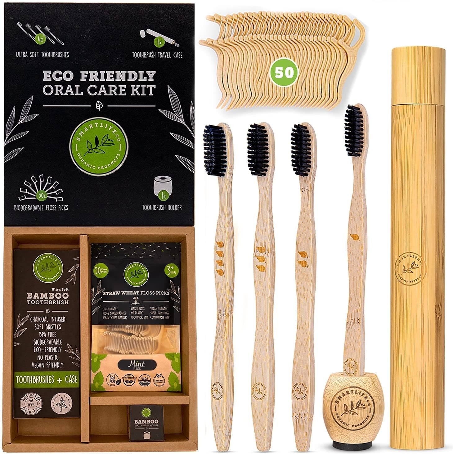 Smartlifeco Bamboo Toothbrushes & Floss Picks